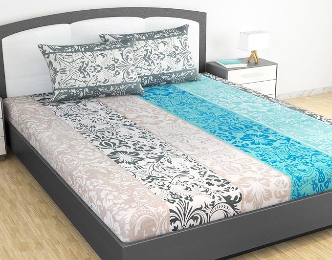 WSOKO 100% Cotton 400TC Bedsheet for Double Bed King Size Bedsheet with 2 Pillow Covers[108X108 (Size:275 X 275 cm, Green, Floral)