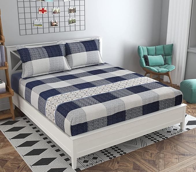 WSOKO 100% Cotton 400 TC Premium Super King Size Bedsheet for Double Bed (108 x 108 Inch) with 2 Pillow Covers Set (17 x 27 Inch) Designer Printed Bedsheet