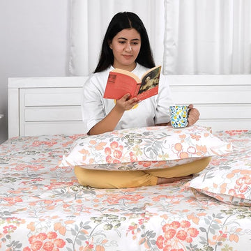 WSOKO COTTON 400 TC Cotton Bedsheet for Double Bed | 100% Cotton – Sage Green Floral Print | Soft &amp; Breathable | Size 222 x 254 cm | with 2 Pillow Covers | Everyday Use 90X100