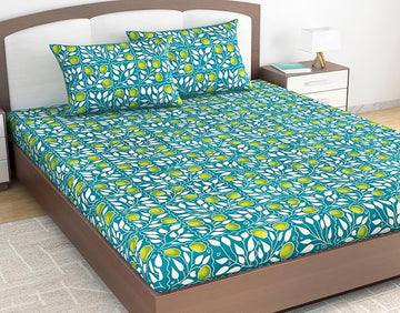WSOKO 100% Cotton 400TC Bedsheet for Double Bed King Size Bedsheet with 2 Pillow Covers[108X108 (Size:275 X 275 cm, Green, Floral)