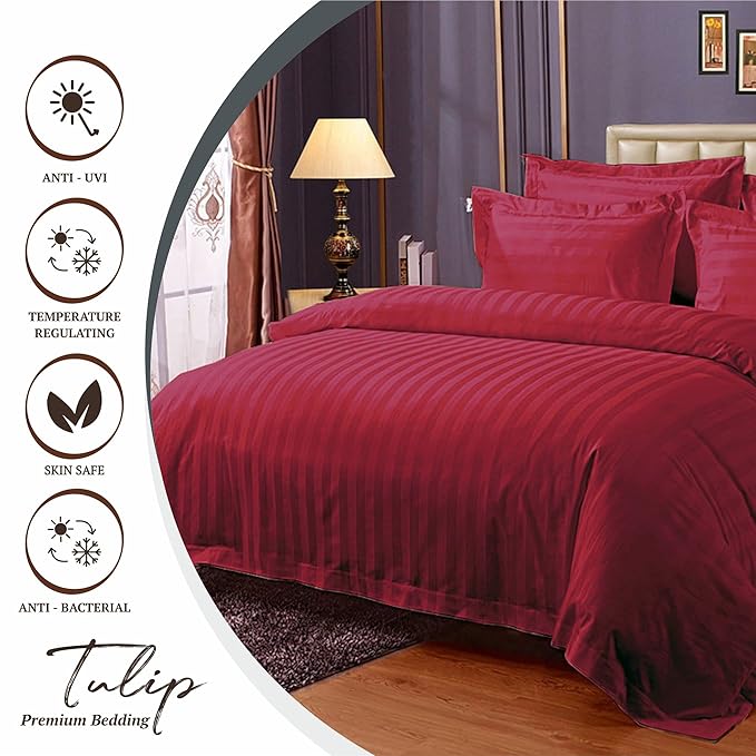 WSOKO Home Pure Cotton Bedsheet | King Size Bedsheet with Two Pillow Covers | Luxury Comfort 400 TC | Cotton Bed Cover with Satin Strip (Maroon) 108X108 SIZE&nbsp;