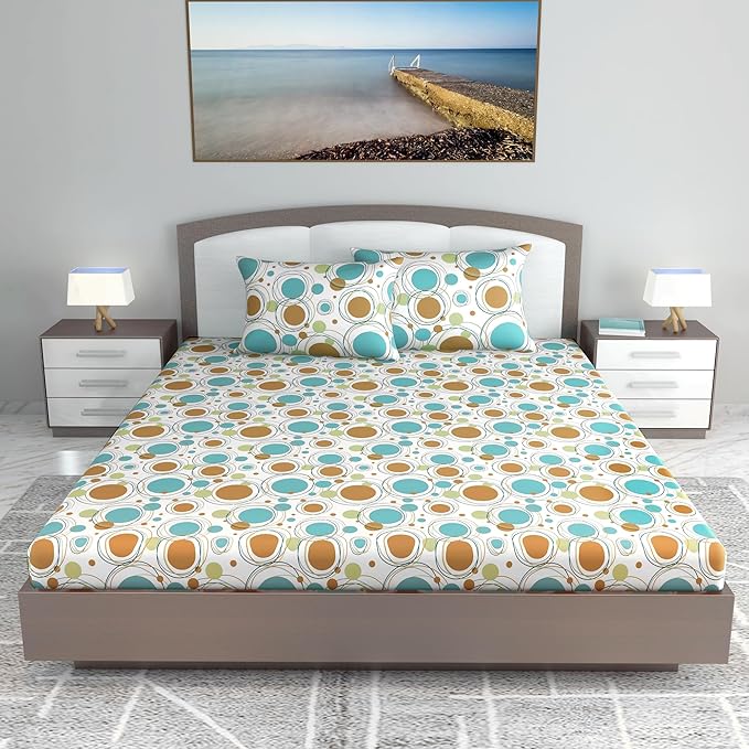 WSOKO 100% Cotton 400TC Bedsheet for Double Bed King Size Bedsheet with 2 Pillow Covers[108X108 (Size:275 X 275 cm, Green, Floral)