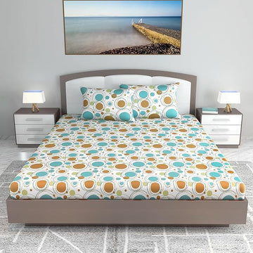 WSOKO 100% Cotton 400TC Bedsheet for Double Bed King Size Bedsheet with 2 Pillow Covers[108X108 (Size:275 X 275 cm, Green, Floral)