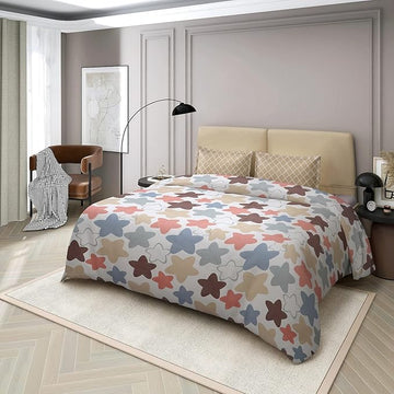 WSOKO COTTON Print 400TC Cotton Super King Size Bedsheets 108x108 Inches with Contrast Pillow Covers (Cream, Pack of 3)