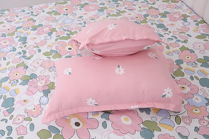 WSOKO Presents Luxurious wsoko Cotton Super Soft 500 TC 360° Elastic Fitted Bedsheet King Size (78X72X8 Inch) with 2 Pillow Covers, Color- Cream Pink Pattern-Floral