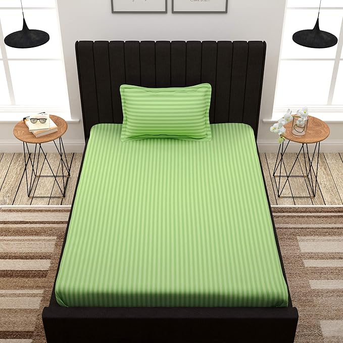 WSOKO Microfiber Satin Striped Bedsheet 400TC | Double Bedsheets for Double Size Bed | Solid Color Bed Sheets Flat Sheets Size (90x100) inch + 2 Pillow Cover (28x18) inch