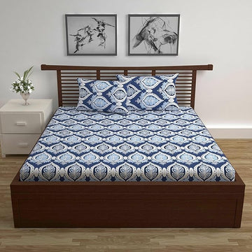 WSOKO 100% Cotton 400TC Bedsheet for Double Bed King Size Bedsheet with 2 Pillow Covers[108X108 (Size:275 X 275 cm,  Floral, Dazzling Blue|