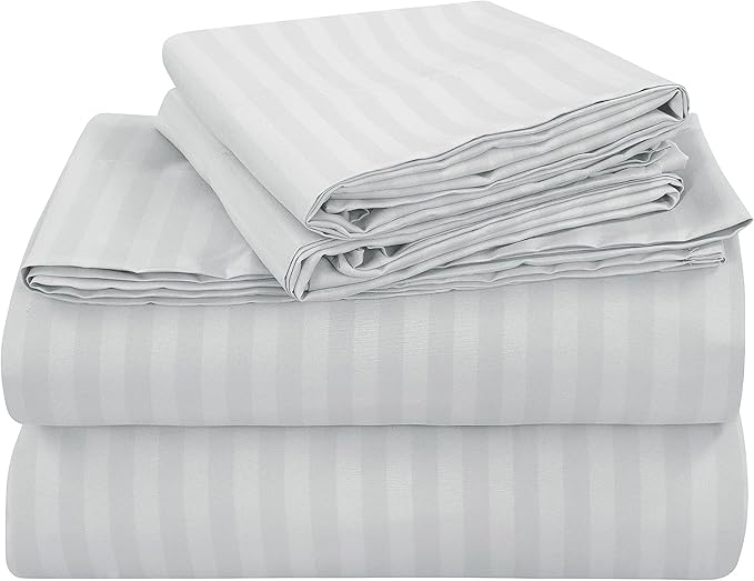 WSOKO 300 TC 100% Cotton Satin Stripes Double Bed Sheet - Premium Hotel Bedsheet and Pillow Covers Set for Hotels, Guest House & B&B (White,90x100 inch)
