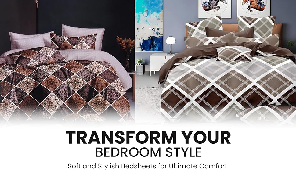 WSOKO  Bedsheet with Pillow Cover, Queen Size Bedsheet 3 Pcs (1 Bedsheet + 2 Pillow Covers), 100% Cotton Bedsheet with Pillow case - Design No 13
