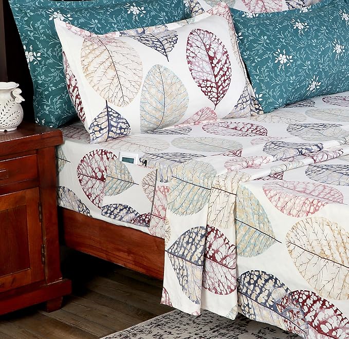 WSOKO 100% Cotton Flat Bed Sheet for King Size Bed | Super Soft, Breathable, WSOKOCertified 400 TC | Premium Hotel Class Floral Bedsheet with 2 Pillow Cover (108x108 Inche