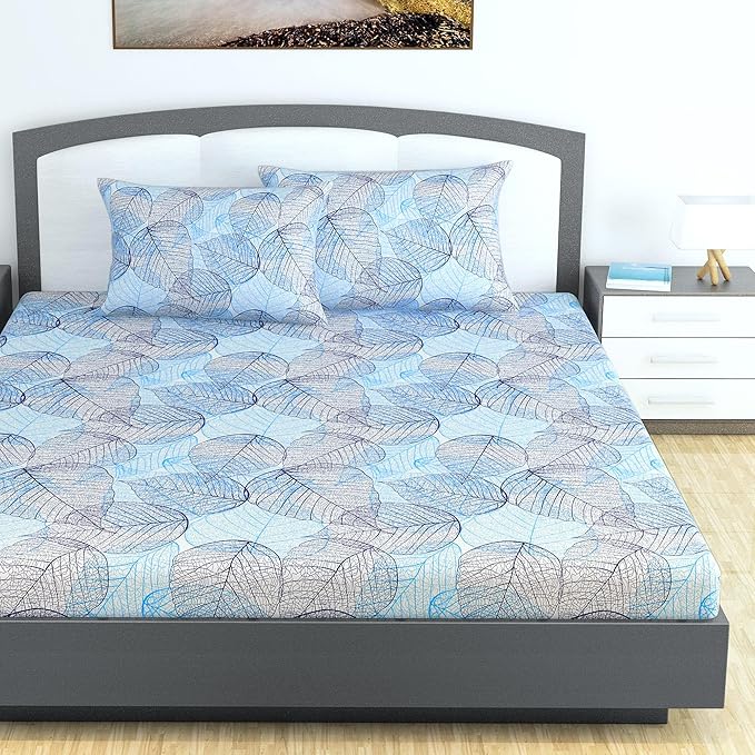 WSOKO 100% Cotton 400TC Bedsheet for Double Bed King Size Bedsheet with 2 Pillow Covers[108X108 (Size:275 X 275 cm, Green, Floral)