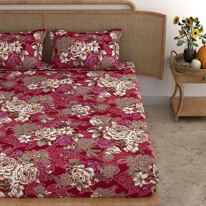 WSOKO COTTON Rose Fitted Premium King Size Bedsheet (108" x 108") 400 TC