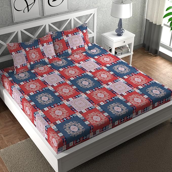 WSOKO Arrabi Multi Indian 500 TC Cotton Blend King Size Bedsheet with 2 Pillow Covers | ARBS-1711-Multi