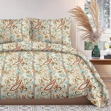 WSOKO Cotton 400 TC Super King Size Bedsheet | Classic Flower Print
