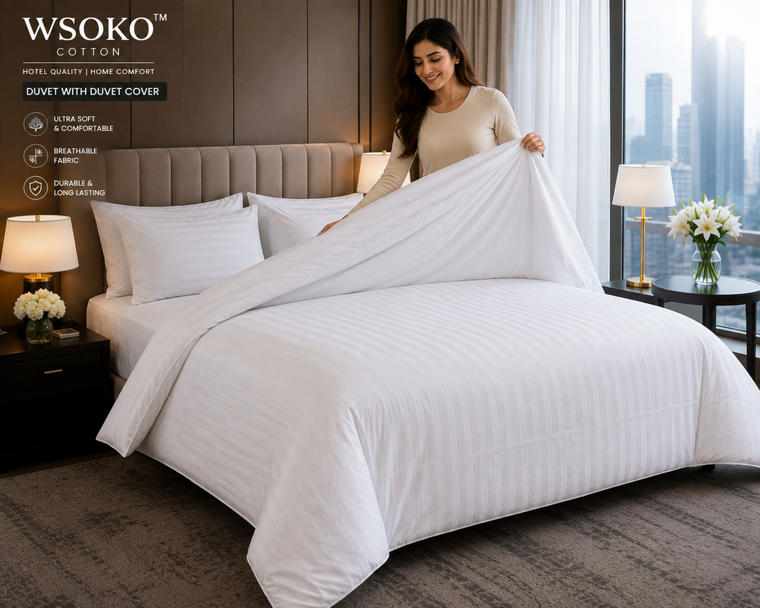 WSOKO Cotton Premium 500 TC Duvet with Duvet Cover | Single & Double Size | Soft White Hotel Quality Comforter Set