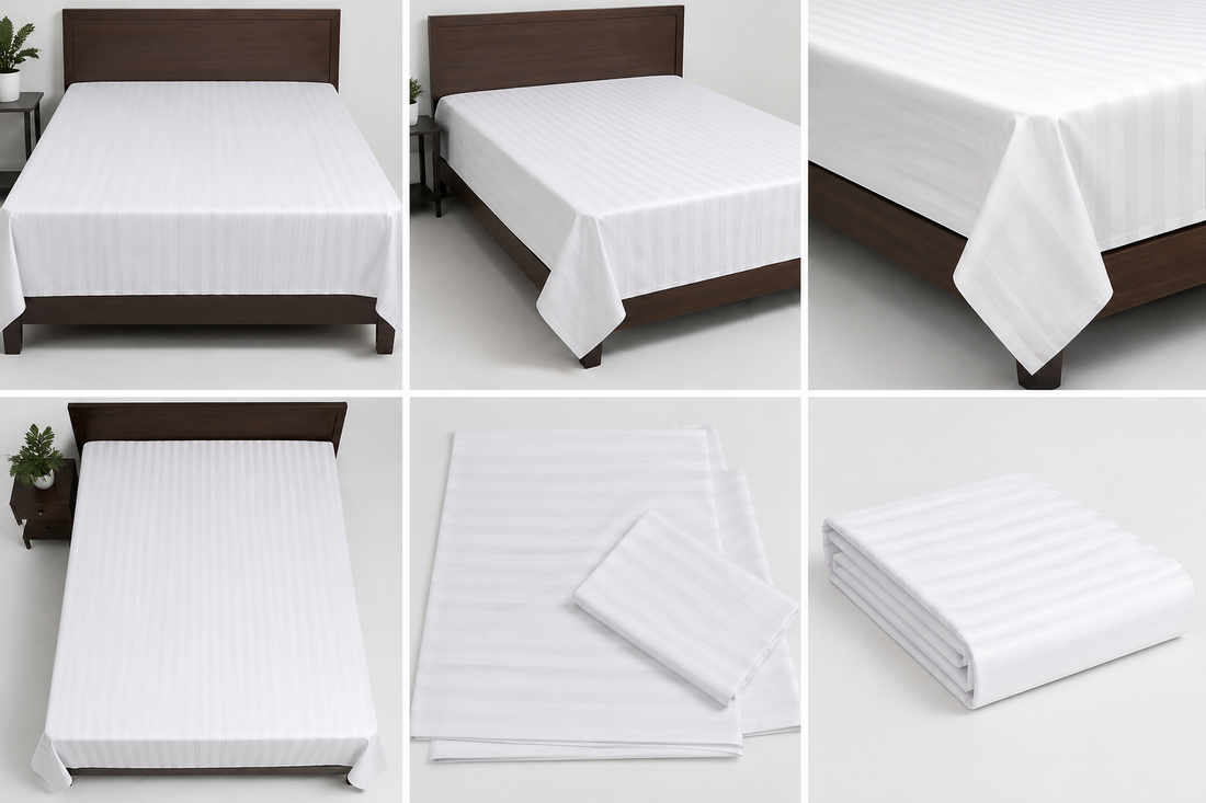 WSOKO Cotton White Stripe Single Bedsheet 60×90 Inches with 1 Pillow Cover | Premium Hotel Style Bed Sheet | Soft &amp; Comfortable