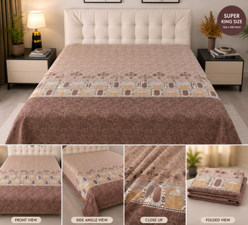 108×108 Super King Premium Cotton Bedsheet | 500 TC Embroidery Print with Pillows