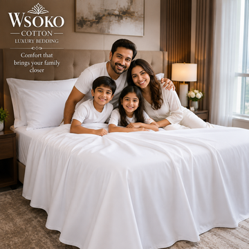 WSOKO COTTON 500 TC Premium Cotton Super King Bedsheet Set (108 × 108 Inches) | Plain White | 1 Bedsheet + 2 Pillow Covers