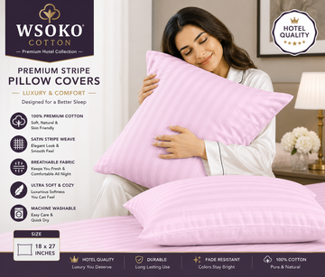 WSOKO Cotton Premium Satin Stripe King Size Bedsheet 108 × 108 Inches with 2 Pillow Covers | 100% Cotton | Hotel Quality | Ultra Soft & Breathable | Pink