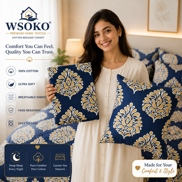 WSOKO COTTON 300 TC Premium 7D Print Super King Size Cotton Bedsheet Set with 2 Pillow Covers | Ultra Soft 108” x 108” | Elegant Floral Designs (Royal Blooms)