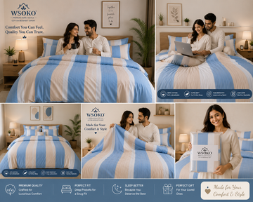 WSOKO COTTON 300TC Super King Size Bedsheet Floral Print 108 x 108 Inch with 2 Pillow Covers, 275 x 275 cm (9 ft by 9 ft) (Check Box)