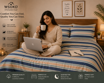 WSOKO Cotton 400 TC Super King Size Bedsheet | Luxury Bedroom Collection
