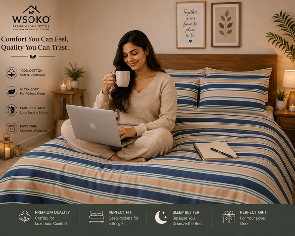 WSOKO Cotton 400 TC Super King Size Bedsheet | Luxury Bedroom Collection