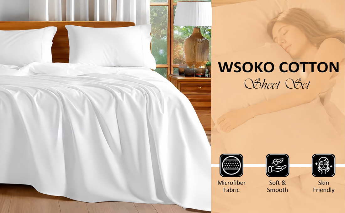 WSOKO Premium Cotton Plain White Super King Bedsheet | 108 x 108 Inch | 1 Bedsheet + 2 Pillow Covers