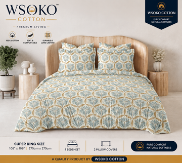 WSOKO COTTON Premium Cotton Bedsheet | Super King 108x108
