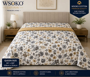 WSOKO COTTON Queen Size Cotton Bedsheet | 300 TC | Ultra Soft | 90x100 Inch