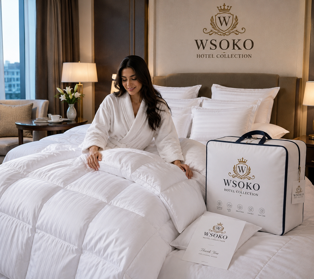 WSOKO White Premium Microfiber Satin Stripe All Season Comforter | King Size | 90 × 100 Inch | Hotel Quality