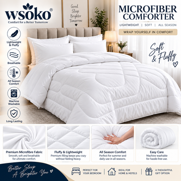 WSOKO Premium Microfiber Comforter Double Bed | 220 GSM | Reversible AC Blanket | 100x90 Inches | White