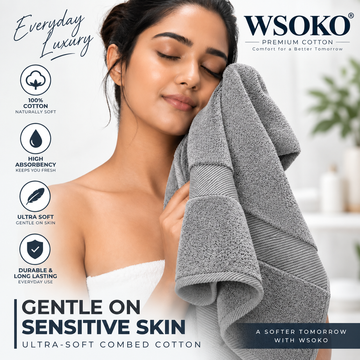WSOKO Premium Cotton Bath Towel | Ultra Soft & Highly Absorbent | 100% Combed Cotton | Luxury Bath Towel for Home, Hotel & Spa