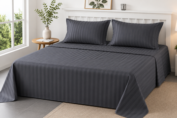 WSOKO 600 TC Premium Cotton Dark Grey Stripe Queen/Double Bedsheet – 90 × 100 Inch