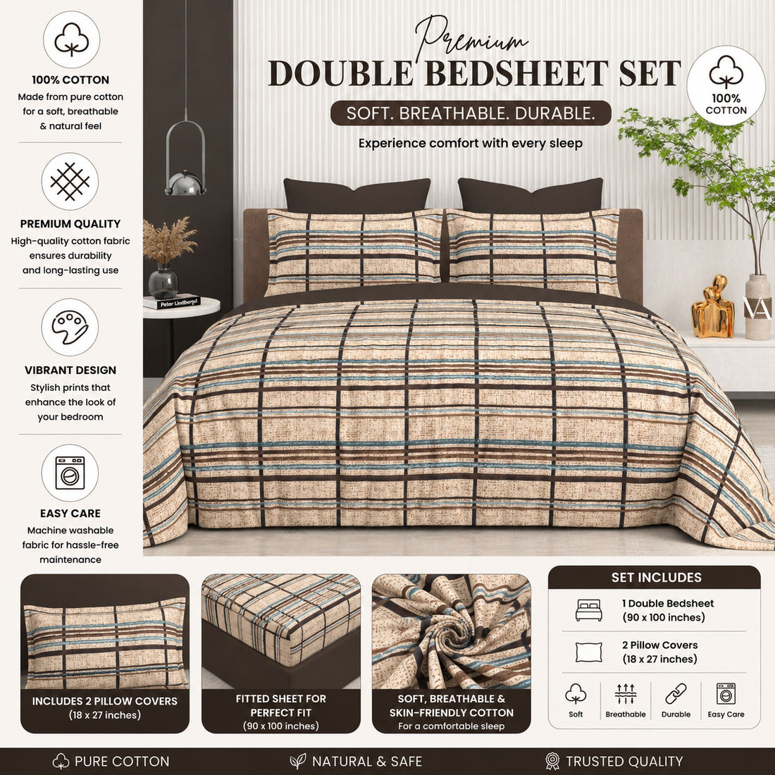 WSOKO Cotton 400 TC Super King Size Bedsheet | Classic Flower Print