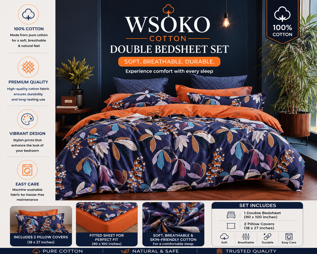 WSOKO Cotton 400 TC Super King Size Bedsheet | Classic Flower Print