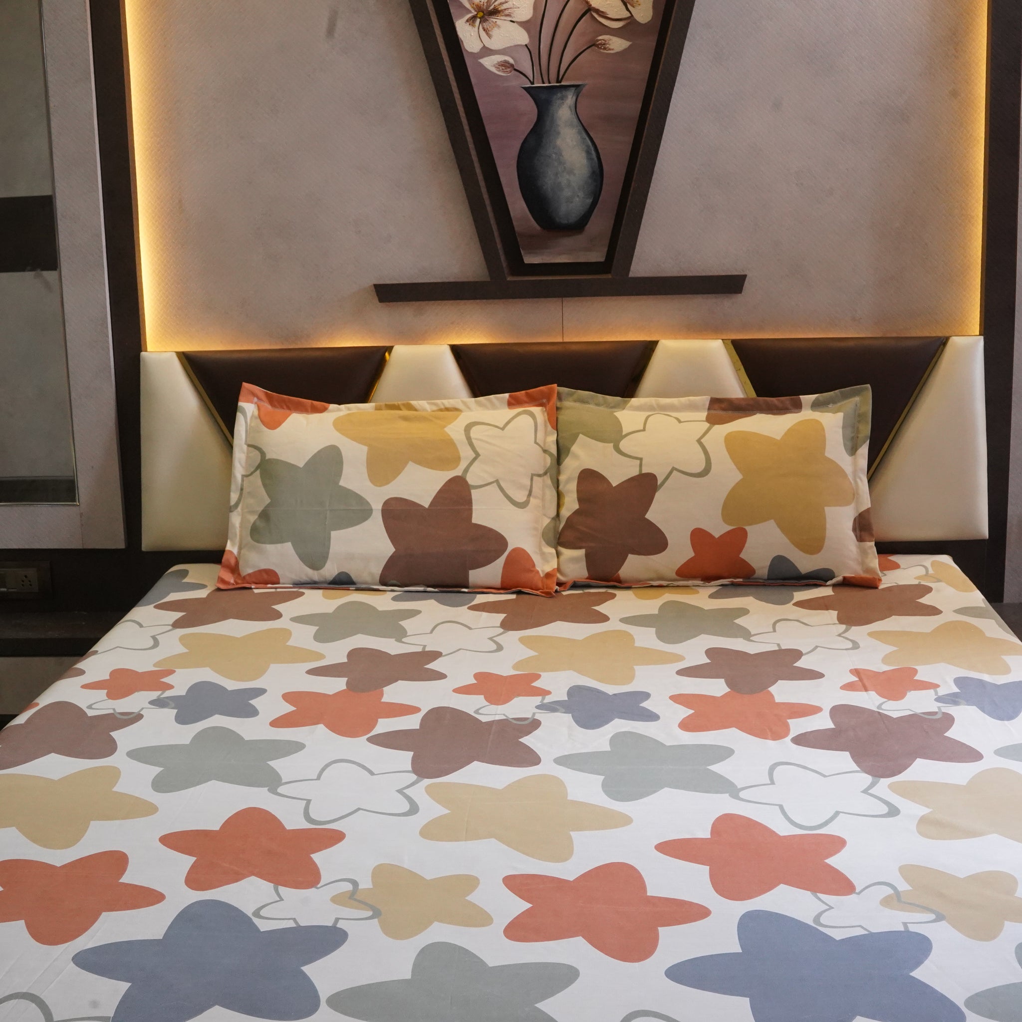 WSOKO 100% Cotton 400 TC Premium Super King Size Bedsheet for Double Bed (108 x 108 Inch) with 2 Pillow Covers Set (17 x 27 Inch) Designer Printed Bedsheet