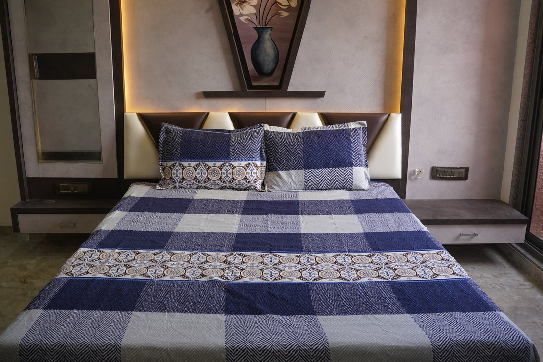 WSOKO 100% Cotton 400 TC Premium Super King Size Bedsheet for Double Bed (108 x 108 Inch) with 2 Pillow Covers Set (17 x 27 Inch) Designer Printed Bedsheet