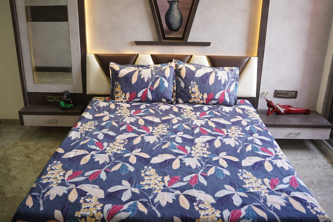 WSOKO 100% Cotton 400 TC Premium Super King Size Bedsheet for Double Bed (108 x 108 Inch) with 2 Pillow Covers Set (17 x 27 Inch) Designer Printed Bedsheet