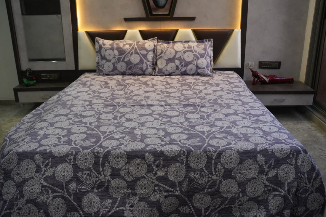 WSOKO 100% Cotton 400 TC Premium Super King Size Bedsheet for Double Bed (108 x 108 Inch) with 2 Pillow Covers Set (17 x 27 Inch) Designer Printed Bedsheet