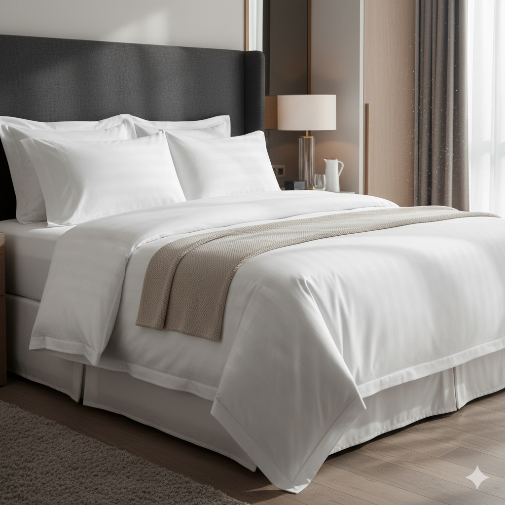 WSOKO COTTON Plain Satin Stripes Microfiber AC Comforter Set King Size with 1 Double Bed Sheet and 2 Pillow Covers 90 x 100 Inch for Home &amp; Hotels - White, 400 TC