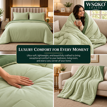 WSOKO COTTON Premium 220 GSM Microfiber Comforter Single Size | Soft & Lightweight All Season Comforter | 60 x 90 Inches