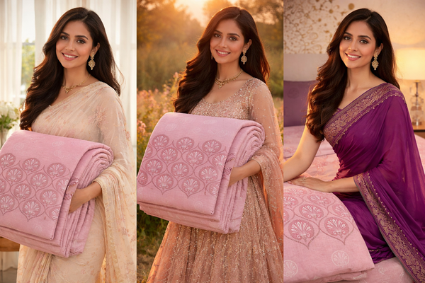 500 TC King Embroidered Bed Sheet - King Size -wsoko 100% Cotton with 2-Pillow Covers- Solid Color with Embroidery