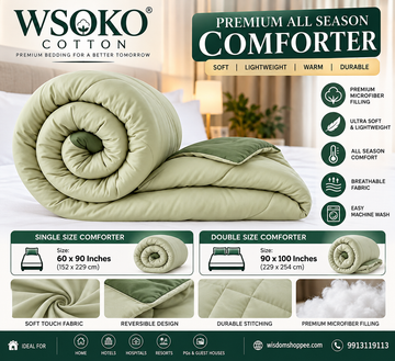 WSOKO COTTON Premium 220 GSM Microfiber Comforter Double Size | Soft & Lightweight All Season Comforter | 90 x 100 Inches