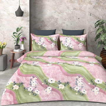 WSOKO COTTON TC 300 Cotton Bedsheet with 2 Pillow Covers Soft Breathable 90 x 100 Inch Printed Flat Queen Size Bed Sheet