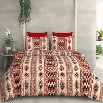 WSOKO COTTON 300TC Cotton Bedsheet with 2 Pillow Covers Soft Breathable 90 x 100 Inch Printed Flat Queen Size Bed Sheet
