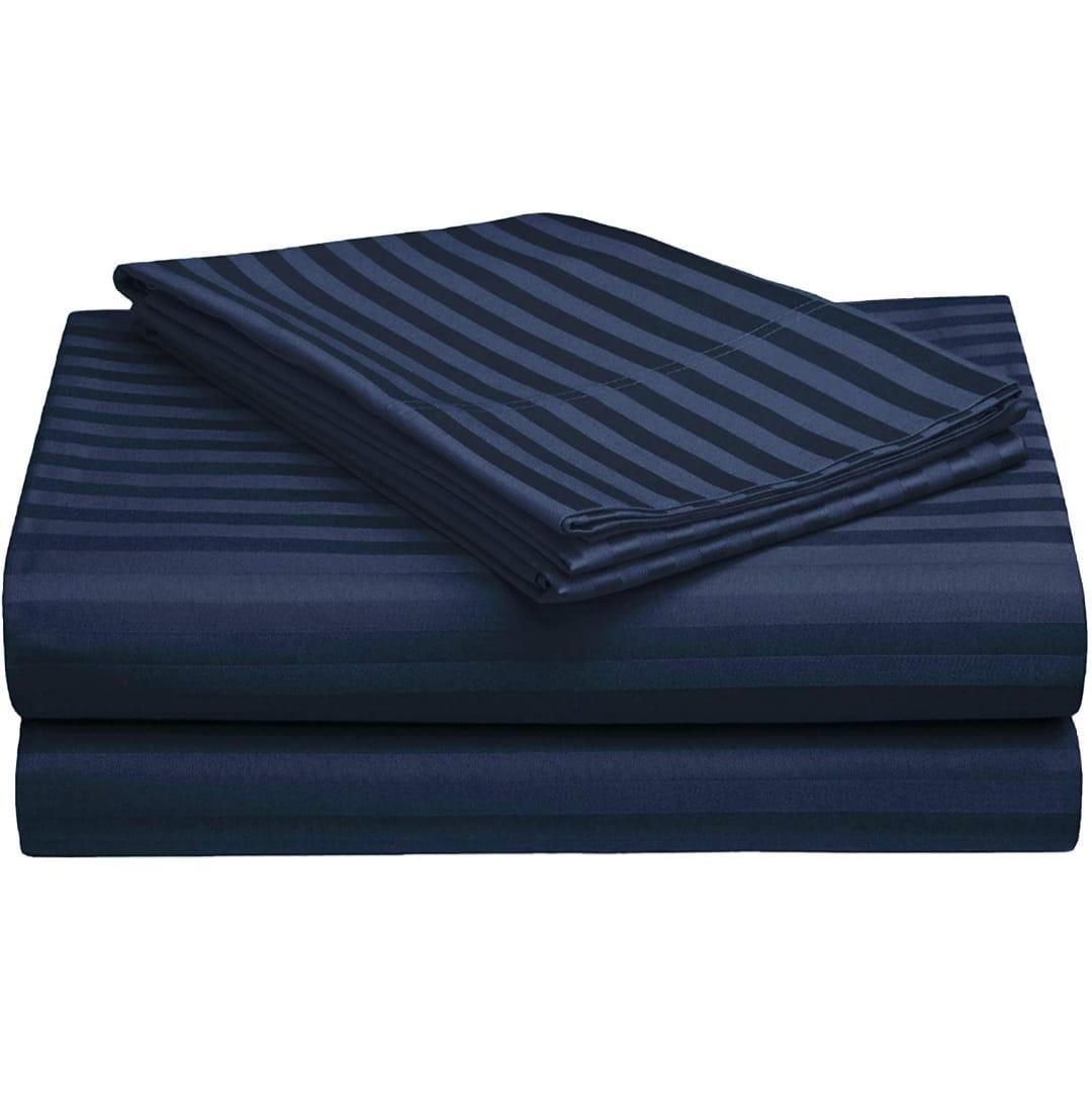 300 TC 100% Cotton Satin Stripe Single Bed Sheet - Premium Hotel Bedsheet and 2 Pillow Covers Set for Hotels, Guest House & B&B (108"X108
