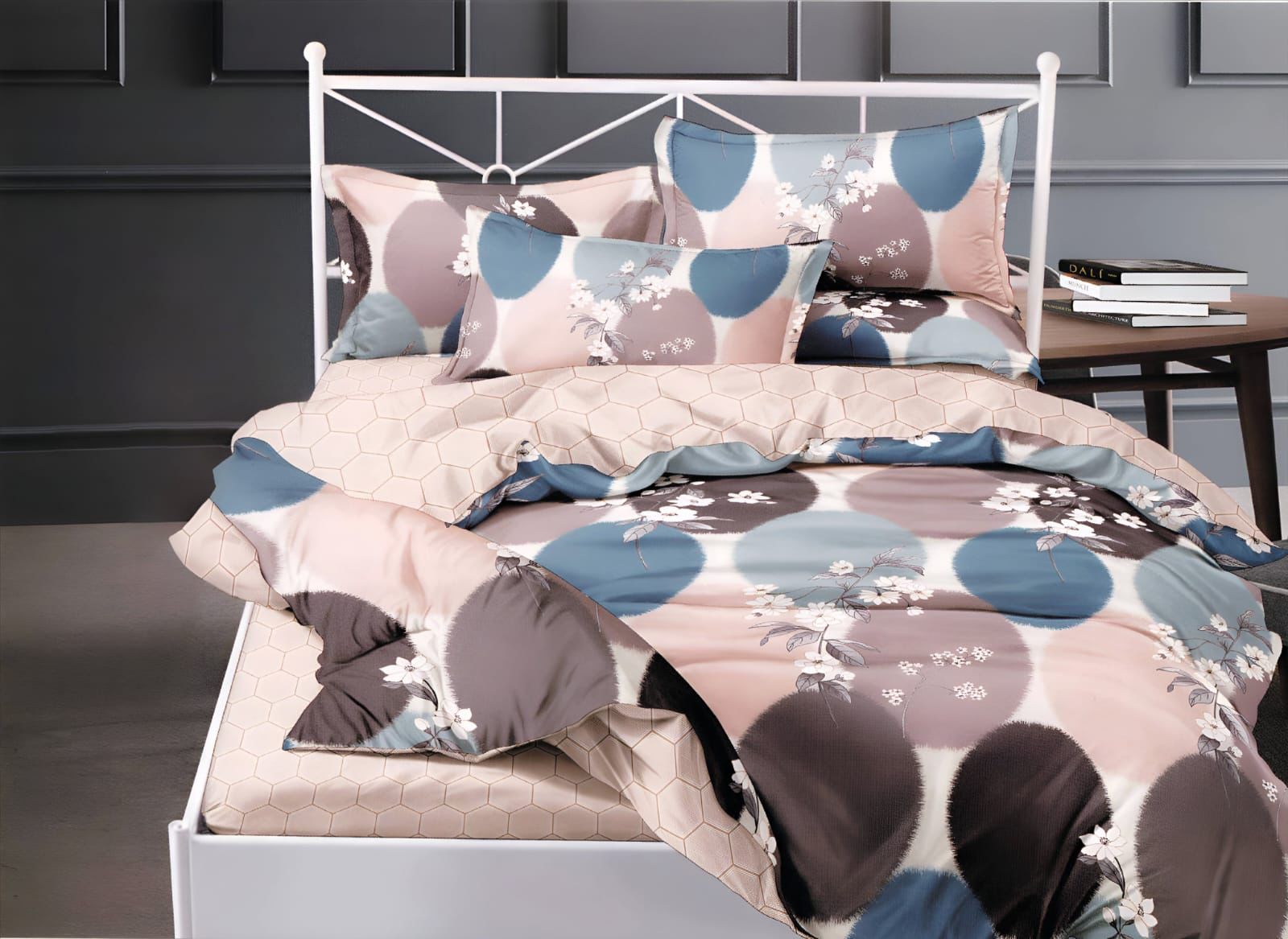 WSOKO  400TC  Soft Cotton Super King Size XXL Printed Flat Double Bedsheet, 108 X 108 Inches with 2 Pillow Cover Without Joint II 400 TC, 9 Feet, 108" x 108" Inches (Super King, Abstract Mist)