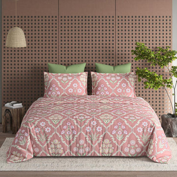 WSOKO Pure Cotton King Size Floral Bedsheet with 2 Pillow Covers for Double Bed 400 TC 108X108 Inches Flat Bed Sheet | Rose Serenity