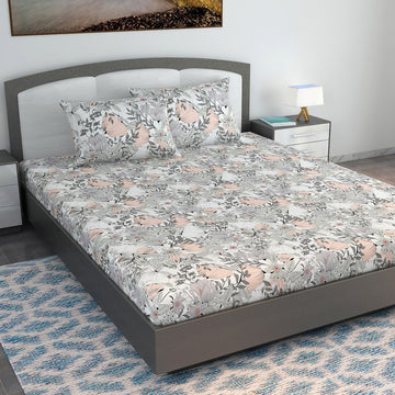 WSOKO 100% Cotton 400TC Bedsheet for Double Bed King Size Bedsheet with 2 Pillow Covers[108X108 (Size:275 X 275 cm, Green, Floral)